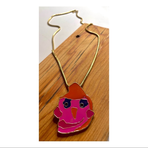 Kate Spade Saturday Eclectic Large Pink Owl Pendant Gold Chain Necklace